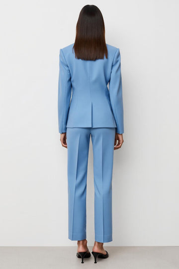 Bleu Cranté Revers Un Bouton 2 Pièces Femmes Costumes